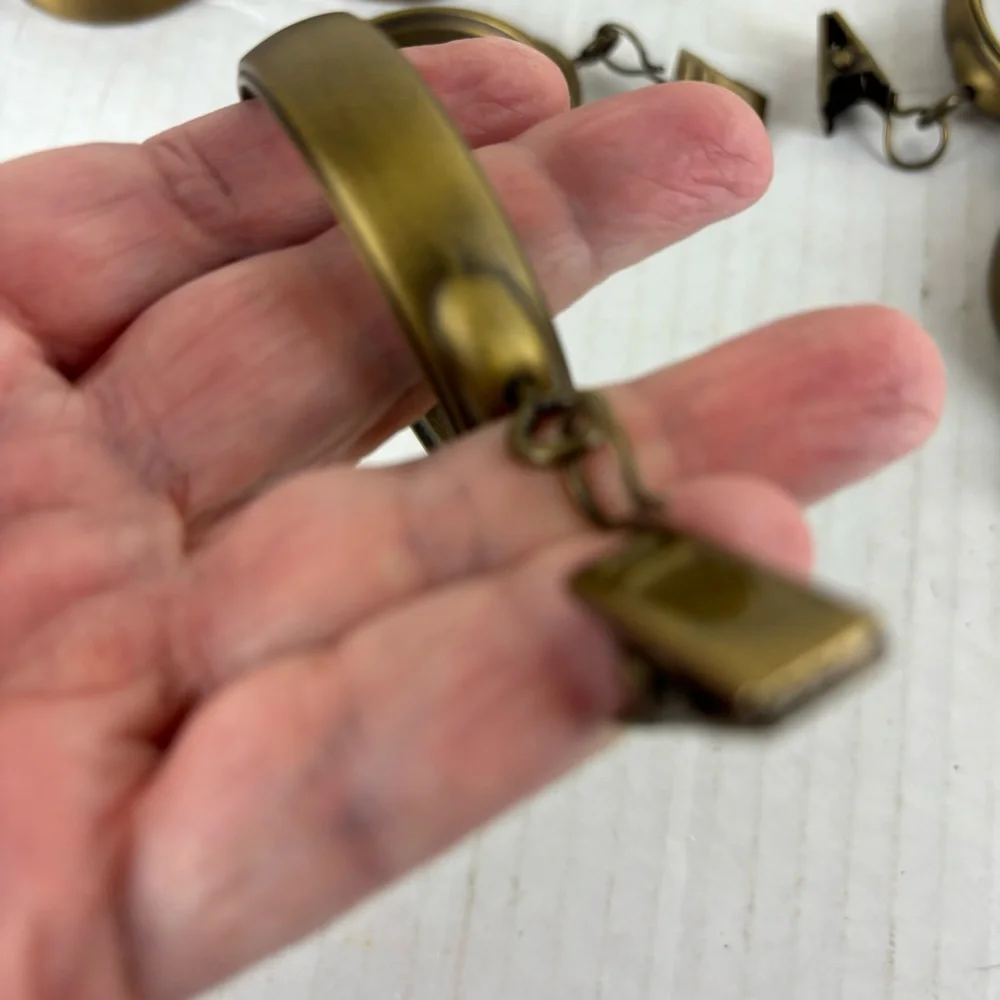 Set of 20 Curtain-Drapery Rings with Clip-Metal with brushed brass finish